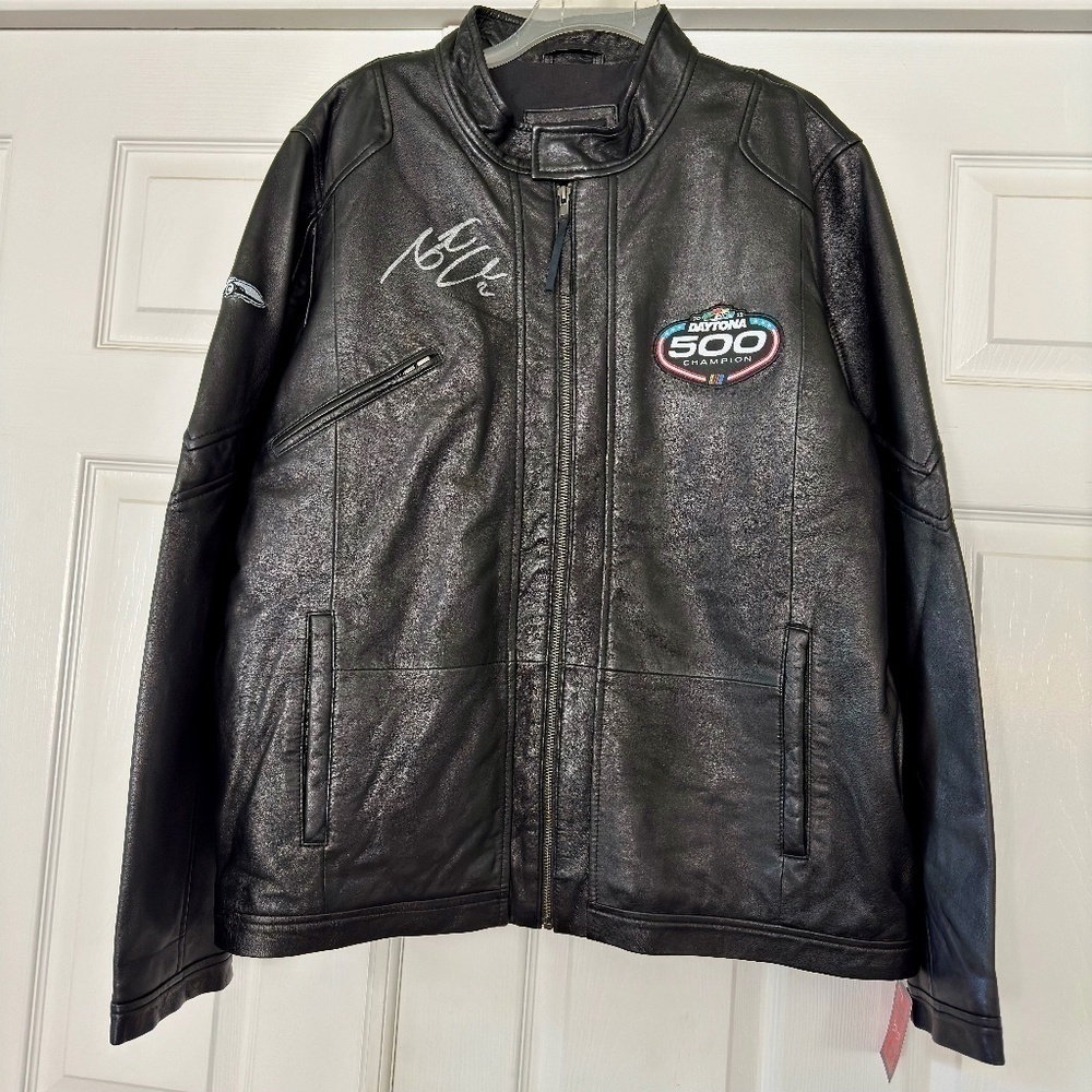 Daytona 500 Champion Austin Cindric Signed Leather Jacket Burk's Bay NWT NASCAR‎